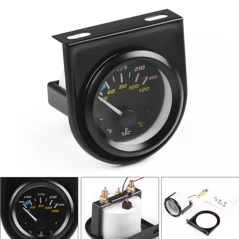 2Inch 52mm Universal Car Dual Analog Water Temperature Temp Gauge 40-120C/100-250F White LED