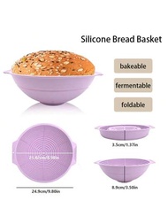 1入組麵包發酵矽膠圓形證明籃，可摺疊麵團發酵盒，麵團發酵托盤