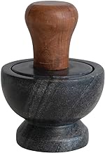 Bloomingville Modern Marble and Wood, Black and Natural Mortar and Pestle, (AH2909)