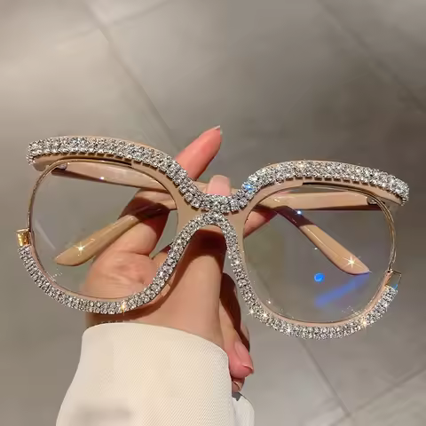 Vintage Fashion Oversized Owl Diamond Optical Glasses Frame Women For Female Trendy Glasses Luxury B