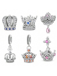 1 Silver-Plated Pink Crown Bead, Forest King Bead, Princess Crown Bead, Queen Crown Pendant, Crown P