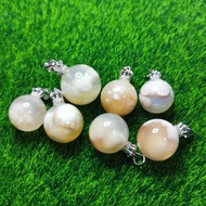 Sakura Agate Crown Cystal Ball Pendant 樱花玛瑙皇冠球球吊坠