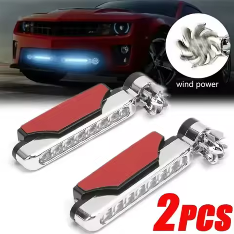 2-1pcs Wind Powered Car LED DayTime Running Light Auxiliary Lighting Rotation Fan Lamp Automobile Da