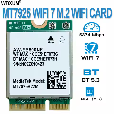 M2 MT7925 wifi 7 Lan card Bluetooth 5.3 Tri Band 2.4/5/6GHz 5400Mbps M.2 NGFF Wireless Adapter For W