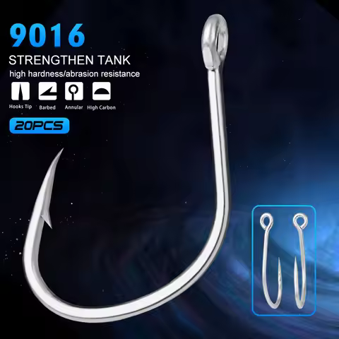 20Pcs/Box Fishing Hook 1/0-5/0# Barbed Hook High-Carbon Steel Single Circle Fishhook Jig Tackle Acce