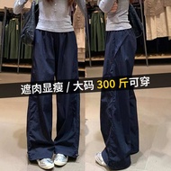 seluar cargo perempuan seluar baggy Seluar lemak mm bersaiz besar 300jin pakaian cepat kering biru l
