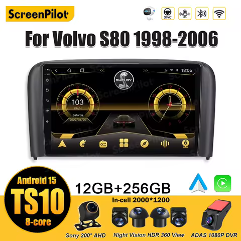 Android 15 For Volvo S80 1998-2006 Stereo Head Unit Bluetooth Mirror Link Multimedia Video Player Wi