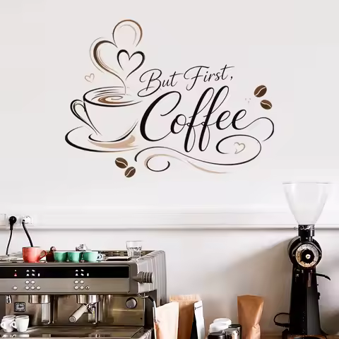 But First Coffee Wall Decals Coffee Cup Wall Stickers Removable Waterproof Coffee Quotes Wall Art De