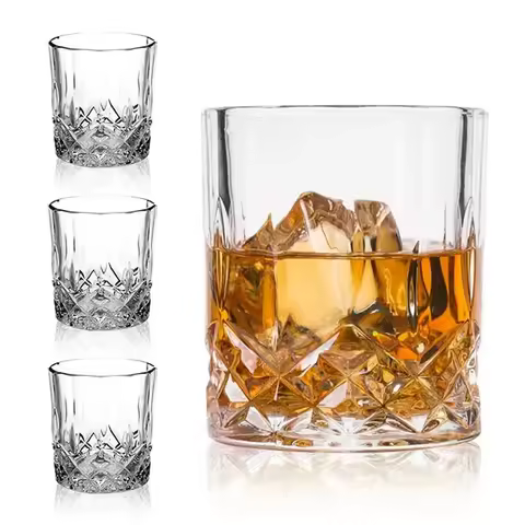 Old Fashioned Whiskey Glasses (Set of 4), 8 Oz Unique Bourbon Glass, Ultra-Clarity Double Old Fashio