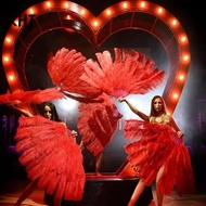 KHJ Handheld Fur Fan, 30*52cm 35*60cm 12 Bones Folding Fan,  Big Red Ostrich Runway  Props Performan