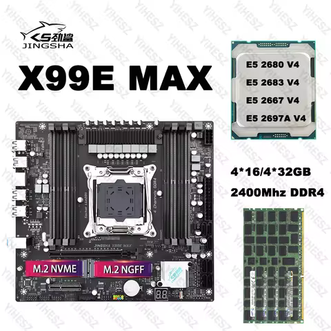 JINGSHA X99 MAX Motherboard Set With E5 V3/V4 CPU 64/128/256GB DDR4 RAM Support USB3.0 NVME/SATA M.2