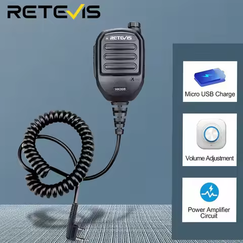 Retevis HK008 2Pin Rechargeable Microphone Mic Speaker Volume PTT Tangent For Baofeng UV 5R H777 for