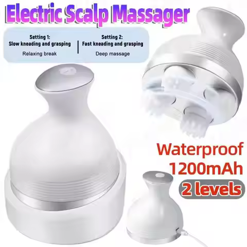 Handheld Head Scratcher Massager with 2 Gear 4 Massage Heads Portable Electric Cordless Scratcher fo