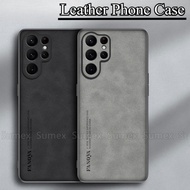 For Samsung Galaxy S26 S25 S24 S23 FE Ultra + Plus Edge 5G Lambskin Leather Case Soft TPU Silicone P