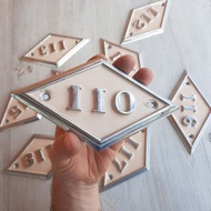 Metal rhomb big door number plate 110 - beige metal address sign vintage