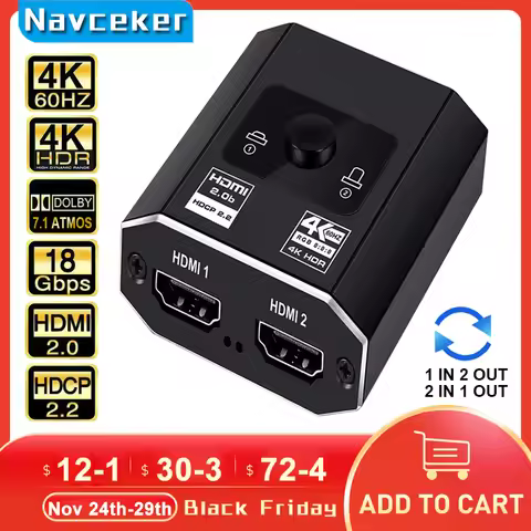 2026 Best HDMI Switcher 4K Bi-Direction 2.0 HDMI Switch 1x2/2x1 Adapter 2 in 1 out Converter for PS4