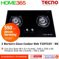 Tecno 2 Burners Glass Cooker Hob T28TGSV - LPG/PUB - FREE INSTALLATION