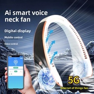 Digital AI voice Display Neck Fan Portable Cooling Fan USB Rechargeable Bladeless Hanging Neck Fan
