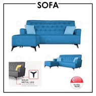 [ASTAR] Renee High Back 3 seater Sofa with stool ottoman Fabric Blue Modern grey FIRM [SG STOCKS]