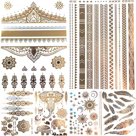 1PC Summer Style Men Women Body Art Gold Metallic Tattoo Sticker HYS-101 Chain Bracelet Fake Jewelry