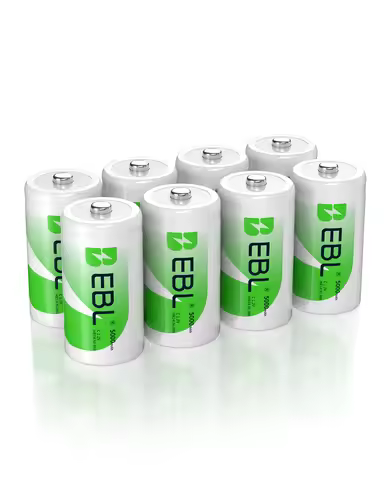 EBL C Size Rechargeable Batteries 1.2V Ni-MH 5000mAh Battery R14 C Cell High Energy For Flashlight,V