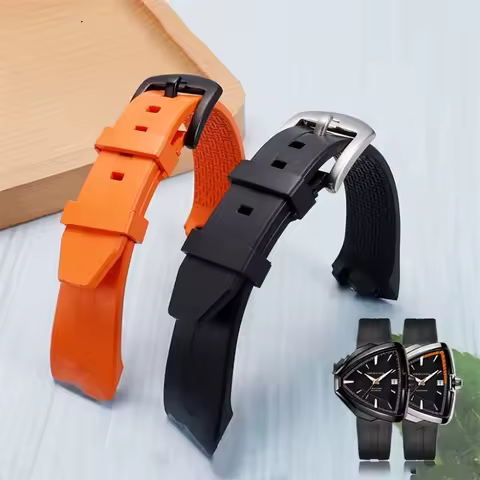 20MM Black Orange Special Interface Fluororubber Watchband Casual Soft Strap Fit For Hamilton VENTUR