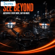 SUYOUPH 2PCS Handlebar Mirror, Black Aluminium, Glass Rearview Mirror, Wide Sight Universal Motorcyc