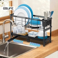 GSlife 2-Tiers Stretchable Dish drainer rack Kitchen Dish Rack Dish Plate Storage Rack