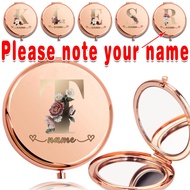 Customized Name  2-face Metal Makeup Mirror Foldable Magnifying Glass Portable Handheld Cosmetic Mir