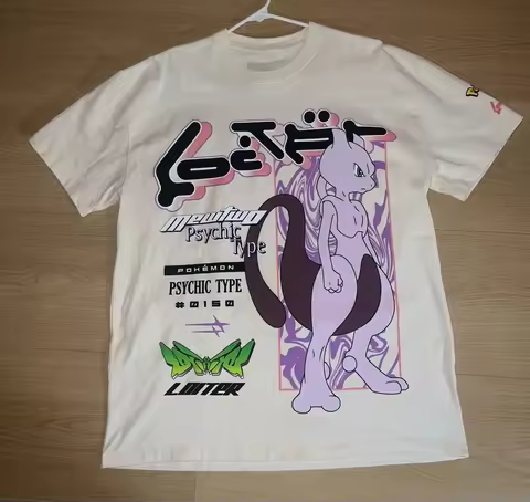 Hot Sale Anime Pokémon Mewtwo Print Short Sleeve Cotton T-Shirt Men Women Kid Summer Clothes Harajuk
