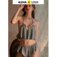 Set Đồ Ngủ Áo Hai Dây Quần Ngắn Vải Lụa Trơn Pháp Cao Cấp 4LOVA Phối Ren Gợi Cảm Cho Nữ