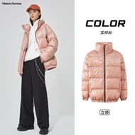美特斯邦威（Meters Bonwe）银色羽绒服男冬季新款亮面防风保暖宽松男女同款羽绒 实样粉[立领] 160/XS