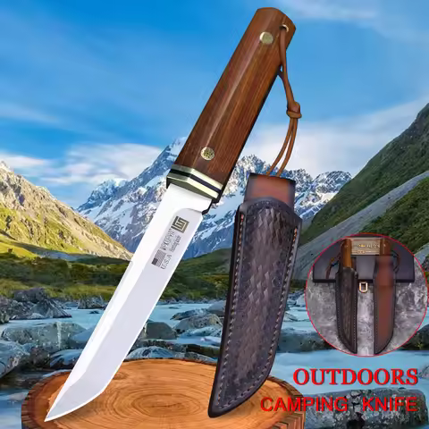 WPKOPYA USA Japan D2 steel acid branch wood handle hunting knife, camping survival knife + knife sle
