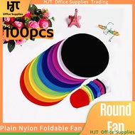 (100pcs) Foldable Round Fan w/ Pouch Plain Nylon Twist Fan Pocket Size Hand Fan
