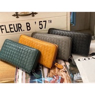 [EWA] Korea Air Transport~️ Super Beautiful Woven Genuine Leather Long Wallet~Cowhide Wallet~Clutch~