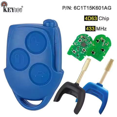 KEYECU 433MHz 4D63 Chip P/N: 6C1T15K601AG 3 Button Remote Key Fob for Ford Transit WM VM 2006-2014 B