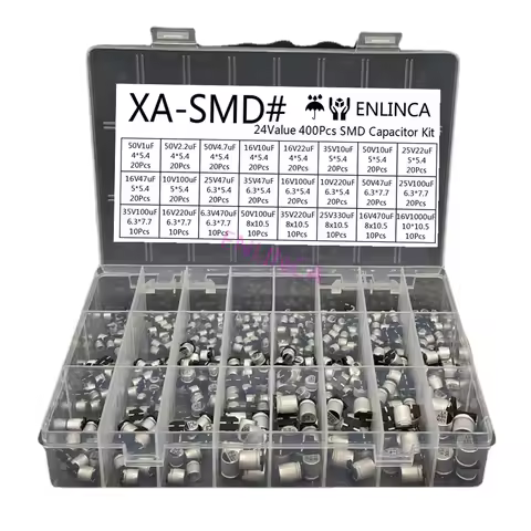 400pcs/lot 1uF-1000uF 24 Values Assorted Kit Electrolytic Capacitor SMD Aluminum Electrolytic Capaci