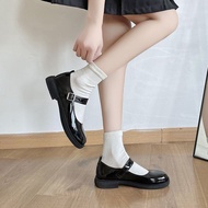 Women's Black Leather Mary Jane School Shoes - Suitable for Summer