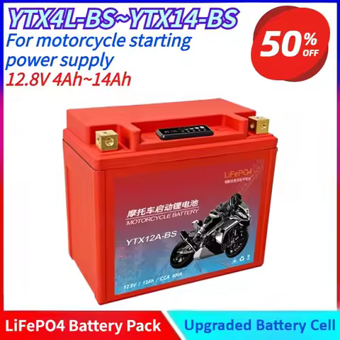 New 12.8V 4Ah-14Ah YTX4L-BS~YTX14-BS LiFePO4 Battery Pack Universal Motorcycle Battery for Motorcycl
