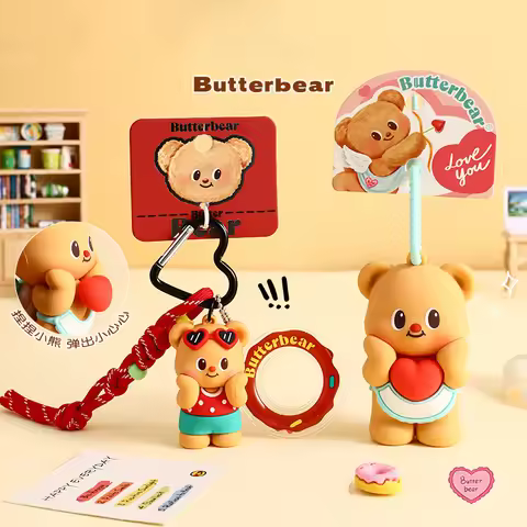 Cartoon Swimming Ring Seaside Holiday Butter Bear Key Chain Cute Durian Pendant Street Beauty Cream 