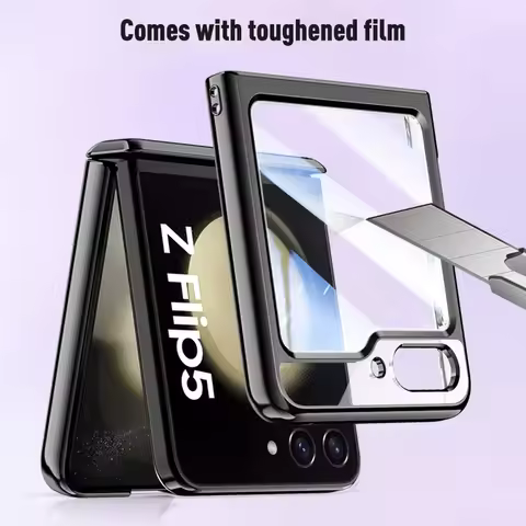 With Tempered Glass Protective case For Samsung Z Flip 5 Galaxy Z Flip5 Spring Hinge All-inclusive C