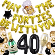 (SG Seller) 40th Birthday Decoration, 40th Birthday Balloon, Decoration Set Decor Kit, Black and Gol