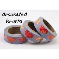 Chugoku Washi Tape - 15mm - Hearts Amore Fiesta Scatterheart Orange Mini Grid Blue Decorated Abound