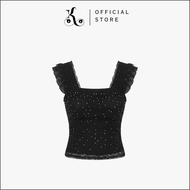 KHAEFASHION - BR265 Tanktop Bra Lace Glitter Ruffle Crop Top Korean Style Coquette
