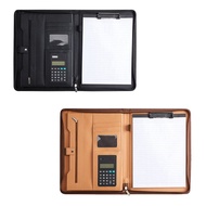 Leather Portfolio Folder with Zipper for Women/Men Business Padfolio with Handle Conference Notepad