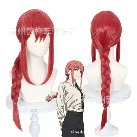 Anime wig, cosplay wig, Chainsaw Man, Makima, red high-temperature synthetic fiber headpiece