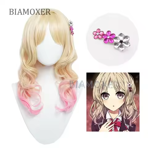 45cm Long Komori Yui Cosplay Wig Hairpin DIABOLIK LOVERS Straight Pink Synthetic Hair for Adult Role