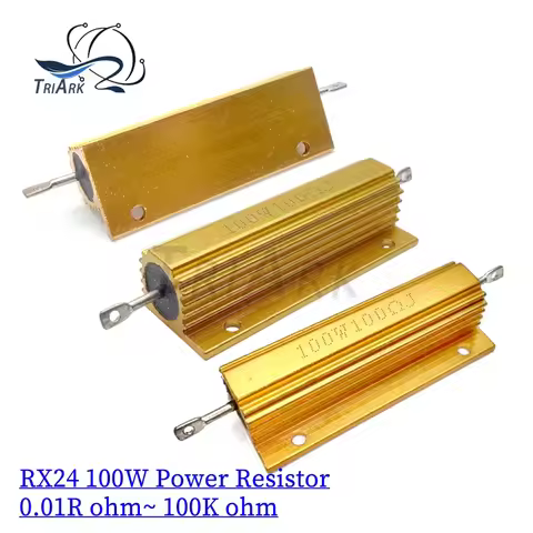 RX24-100W 0.01R~200K Watt Power Metal Shell Aluminium Gold Wirewound Resistor 1 4 6 7 8 10 20 200 50