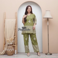Setelan Batik Wanita Lengan 3/4 One Set Rayon Adem Baju Tidur Celana Panjang Busui Panjikhamim