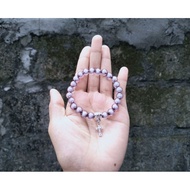 G157 TITANIUM CROSS BRACELET PEARL BEAD BRACELET FILLED WITH WHITE BALL 8MM